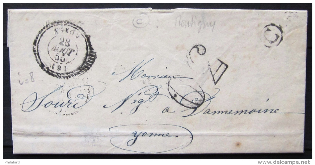 Cachet T 22 + Taxe 30 + Boite Rurale   --  LAC  --  AUXON  --  AUBE  --  1855  --  Indice 8 - 1849-1876: Période Classique