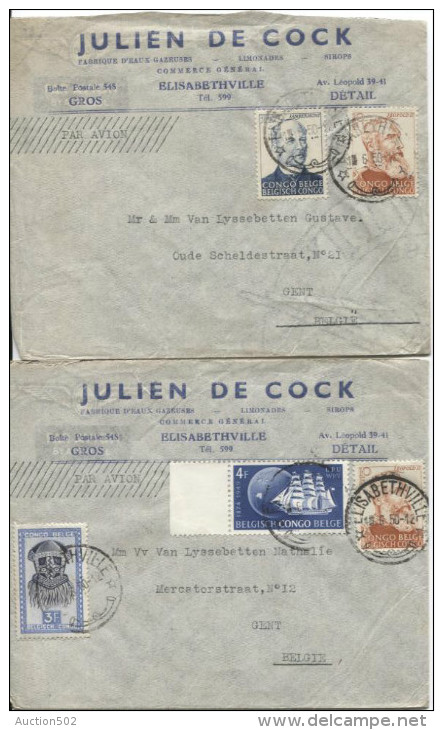Belgisch Congo Belge 3 L.Avion De Julen De Cock C.Elisabethville 1950 V.Gent PR605 - Lettres & Documents