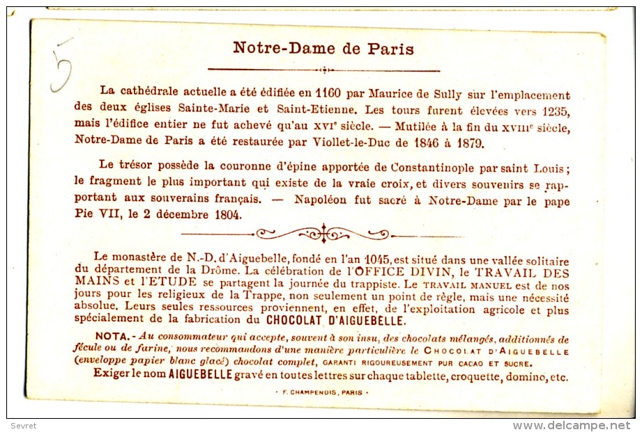 Chromo Didactique  Chocolat D´AIGUEBELLE.  NOTRE-DAME De PARIS. - Sacre De Napoléon Ier - Aiguebelle