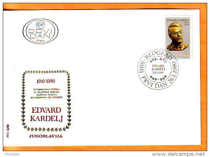 Yugoslavia 1980 Y FDC Famous Persons Edvard Kardelj Mi No 1819 Postmark Beograd 26.01.1980. - FDC