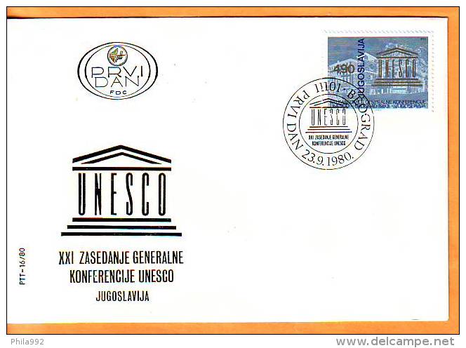 Yugoslavia 1980 Y FDC  UNESCO Conference Mi No 1853 Postmark Beograd 23.09.1980. - FDC