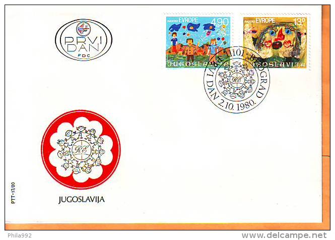 Yugoslavia 1980 Y FDC  Children Joy Of Europe Mi No 1854-55 Postmark Beograd 02.10.1980. - FDC