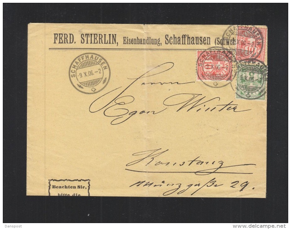Brief 1906 Schaffhausen Nach Konstanz - Brieven En Documenten