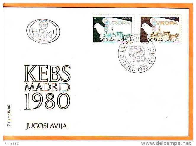 Yugoslavia 1980 Y FDC Safety And Cooperation Conference KSZE Mi No 1857-58 Postmark Beograd 11.11.1980. - FDC