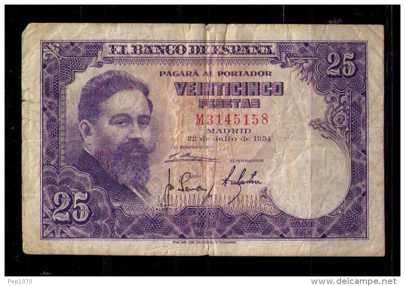 BILLETE DE 25 PESETAS DE 1954 - USADO - 25 Pesetas