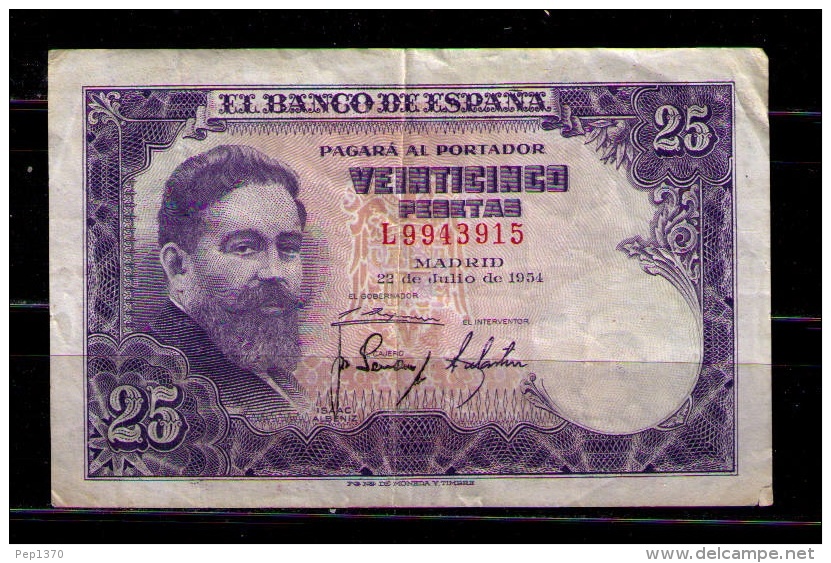 BILLETE DE 25 PESETAS DE 1954 - USADO BONITO - 25 Pesetas