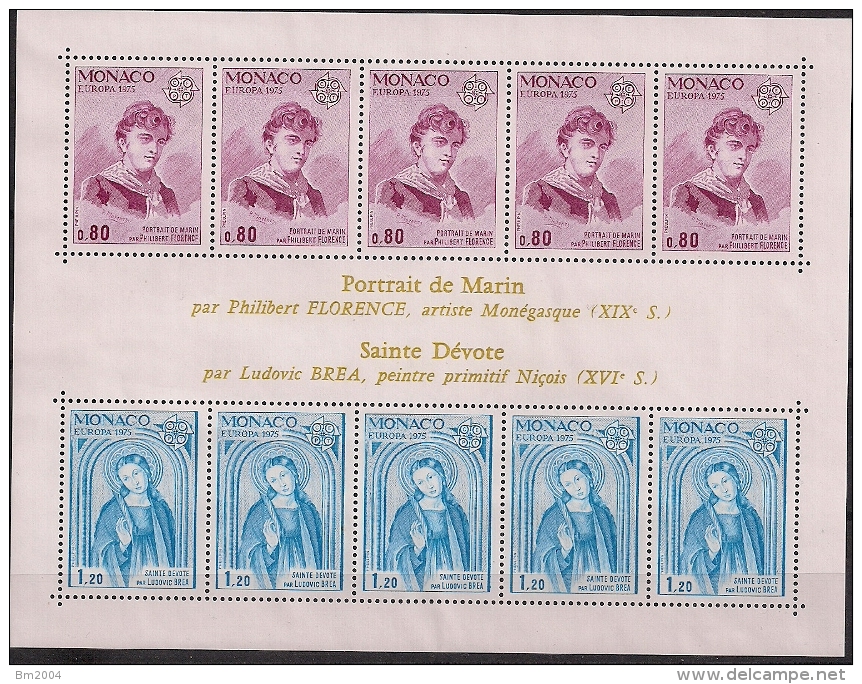 1975 Monaco Yv. BF 10  Mi. Bl 8 **MNH Europa: Gemälde - Unused Stamps