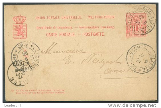 LUXEMBOURG TO BELGIUM Postal Stationery 1895 VF - Ganzsachen