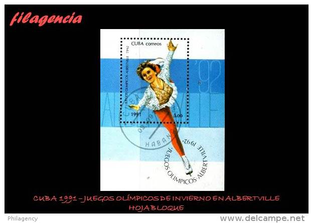 USADOS. CUBA. 1991-14 JUEGOS OLÍMPICOS DE INVIERNO EN ALBERTVILLE. HOJA BLOQUE - Gebruikt