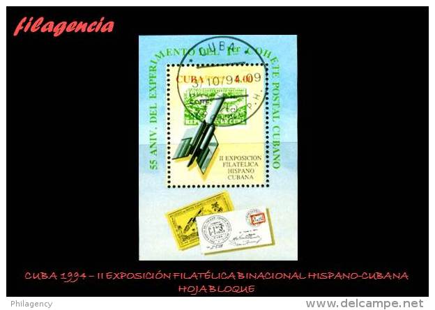 USADOS. CUBA. 1994-10 I EXPOSICIÓN FILATÉLICA HISPANO-CUBANA. HOJA BLOQUE - Oblitérés