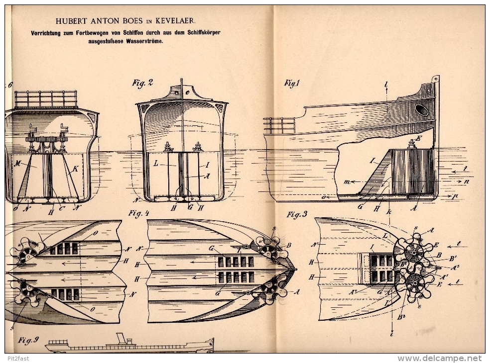 Original Patentschrift - Hubert Anton Boes In Kevelaer , 1898 , Wasserstromausstoß Zur Schiff - Fortbewegung , Schiffbau - Autres & Non Classés