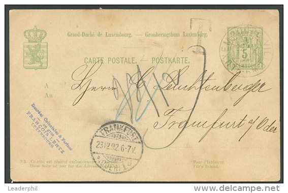 LUXEMBOURG TO GERMANY Taxe P Stationery 1892 - Briefe U. Dokumente