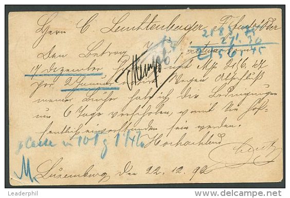 LUXEMBOURG TO GERMANY Taxe P Stationery 1892 - Briefe U. Dokumente