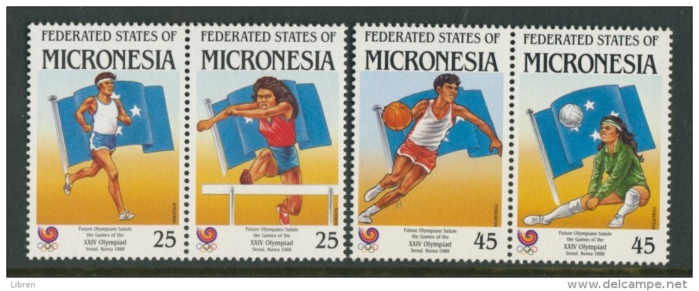 BL4-115 MICRONESIA 1988 MI 93-96 SPORT, OLYMPIC SUMMERGAMES SEOUL, ATHLETICS, ATHLETIEK. MNH, POSTFRIS, NEUF**. - Micronesië