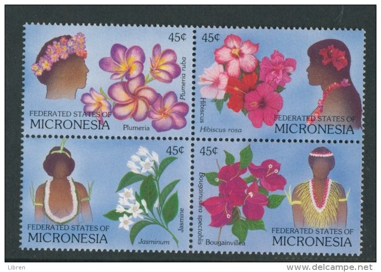 BL4-117 MICRONESIA 1989 MI 123-126st FLOWERS, FIORI. BLUMEN, BLOEMEN, FLEURS, FLORES. MNH, POSTFRIS, NEUF**. - Micronesië