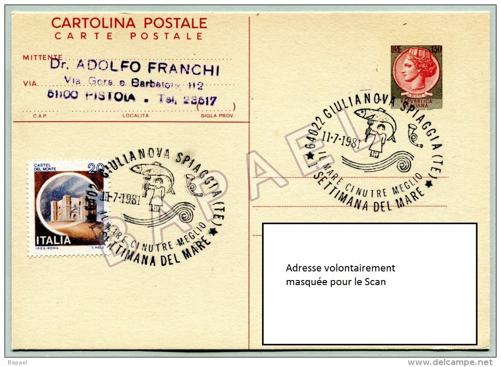 Entier Postal - Italie (Giulianova) (11-7-1981) - Semaine De La Mer (JS) - Interi Postali