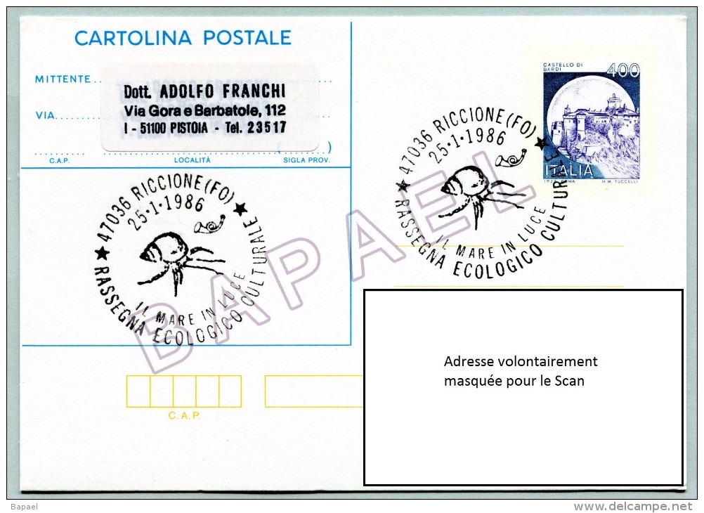 Entier Postal - Italie (Riccione) (25-1-1986) - Lumière De La Mer (Revue Ecologique) (JS) - Interi Postali