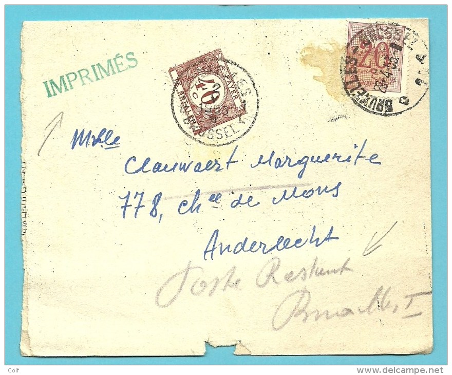 851 Op Drukwerk -imprime (manchon) Met Stempel BRUXELLES, Getaxeerd Voor "Poste Restante" Met TX 37 Met Stempel BRUSSEL - 1951-1975 Heraldieke Leeuw