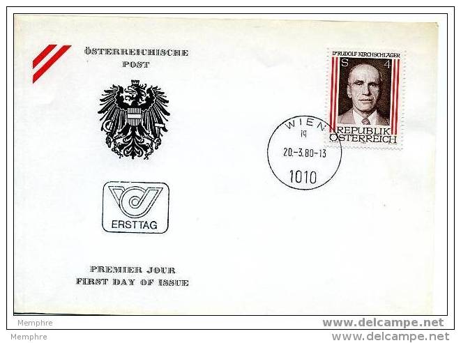 AUTRICHE 1980  FDC Président Kirschlager  Mi Nr 1635 - FDC