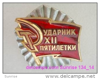 SOVIET PIN With Communist Reward -Udarnik Of The Five-years Plan ( Udarnik Of Communist Labour ) 134_5197_14 - Administrations