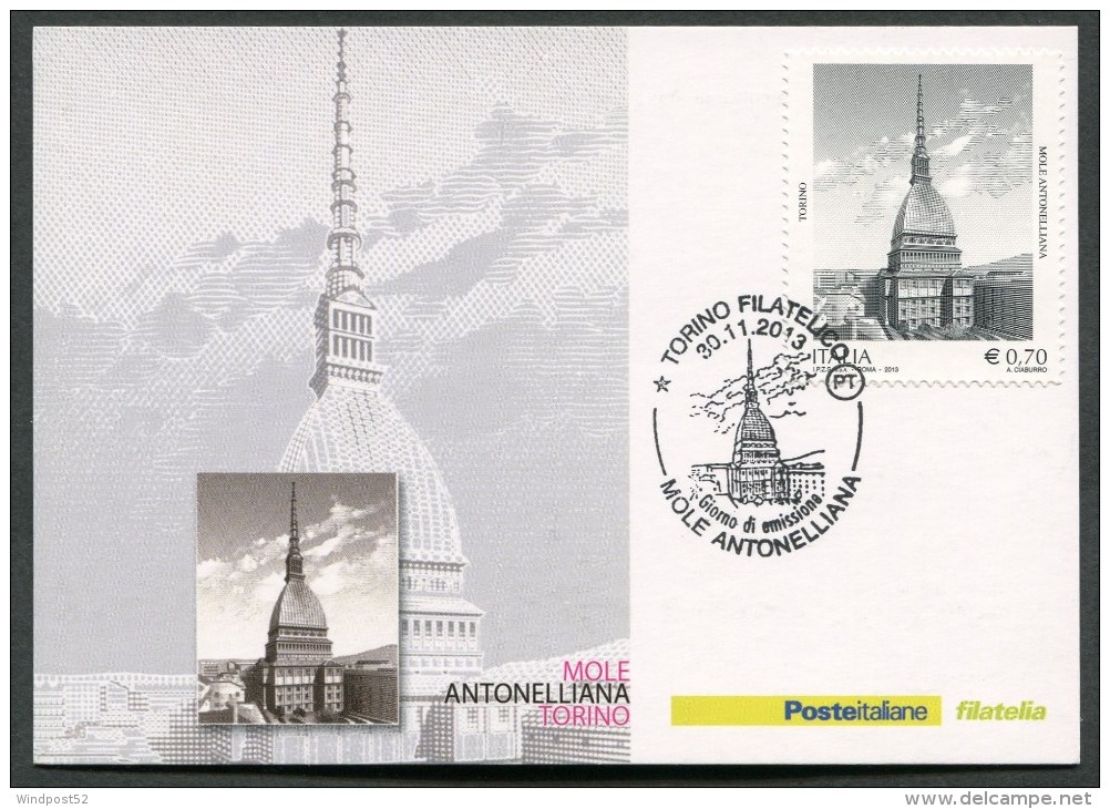 ITALIA - FDC CARTOLINA MAXIMUM CARD 2013 - MOLE ANTONELLIANA DI TORINO - 449 - Maximum Cards