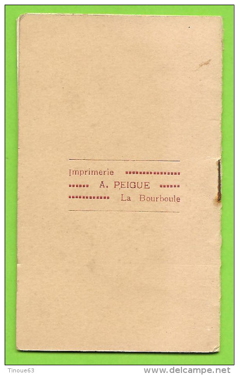 63 - LA BOURBOULE - Calendrier 1925 - "Aux Nouvelles Galeries" - A. GAREL - Imprimerie PEIGUE - Petit Format : 1921-40