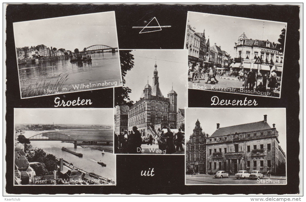 Deventer:  IJssel Met Wilhelminabrug, Waag, Stadhuis, Keizerstr.-Bisschopstraat (1966) - Holland/Nederland  (2 Scans) - Deventer