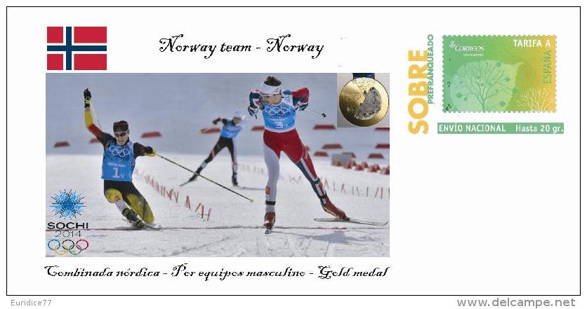 Spain 2014 - XXII Olimpics Winter Games Sochi 2014 Gold Medals Special Prepaid Cover - Combinada Nordica Norway Team - Winter 2014: Sotschi