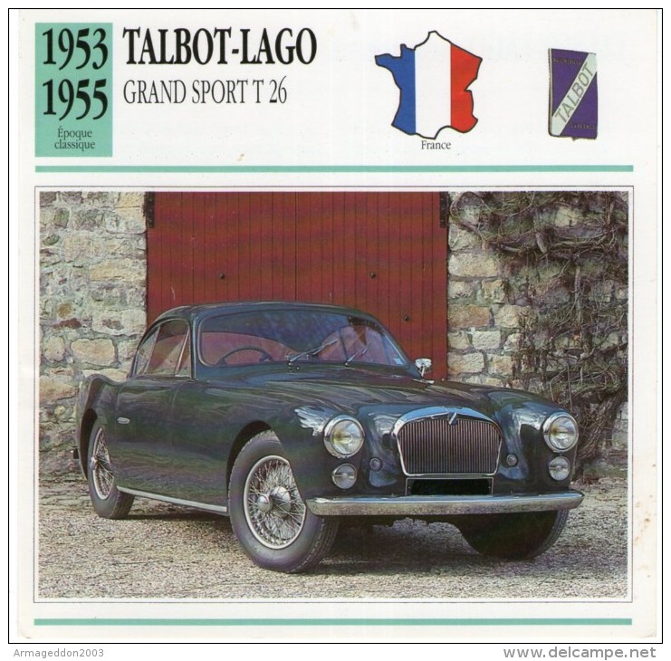 Fiche Technique Voiture 1953 / 1955 TALBO LAGO GRAND SPORT T26 - Cars