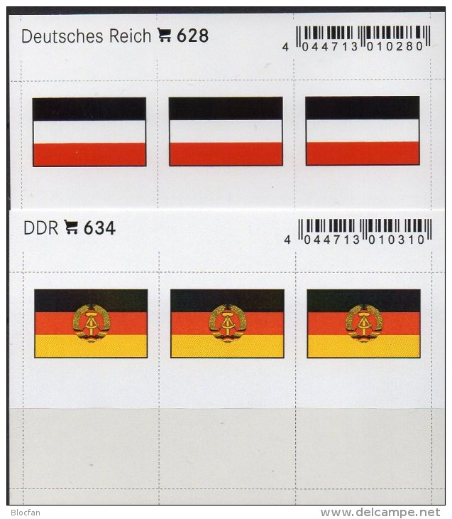 2x3 In Farbe Flaggen-Sticker Deutschland:DR+DDR 7€ Kennzeichnung An Alben Karte Sammlung LINDNER 628+634 Flag Of Germany - Sonstige & Ohne Zuordnung