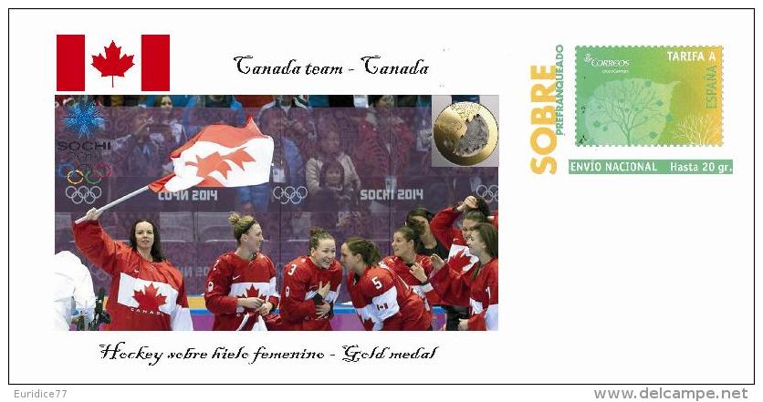 Spain 2014 - XXII Olimpics Winter Games Sochi 2014 Gold Medals Special Prepaid Cover - Ice Hockey Canada Team - Winter 2014: Sotschi