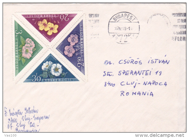 FLOWERS, WILD FLOWERS, STAMPS ON COVER, 1977, HUNGARY - Cartas & Documentos