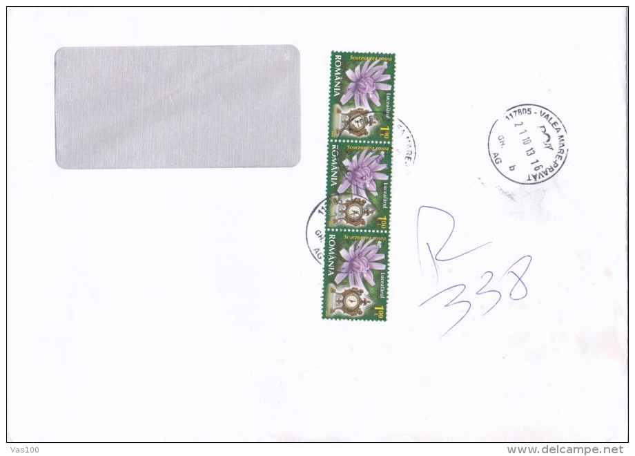 FLOWER, CLOCK, STAMPS ON REGISTERED COVER, 2013, ROMANIA - Covers & Documents