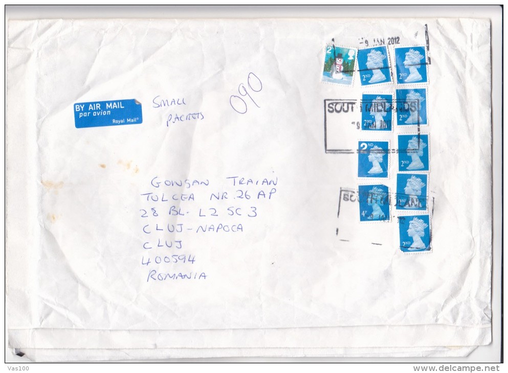 SNOWMAN, QUEEN ELISABETH 2ND, STAMPS ON COVER, 2012, UK - Brieven En Documenten