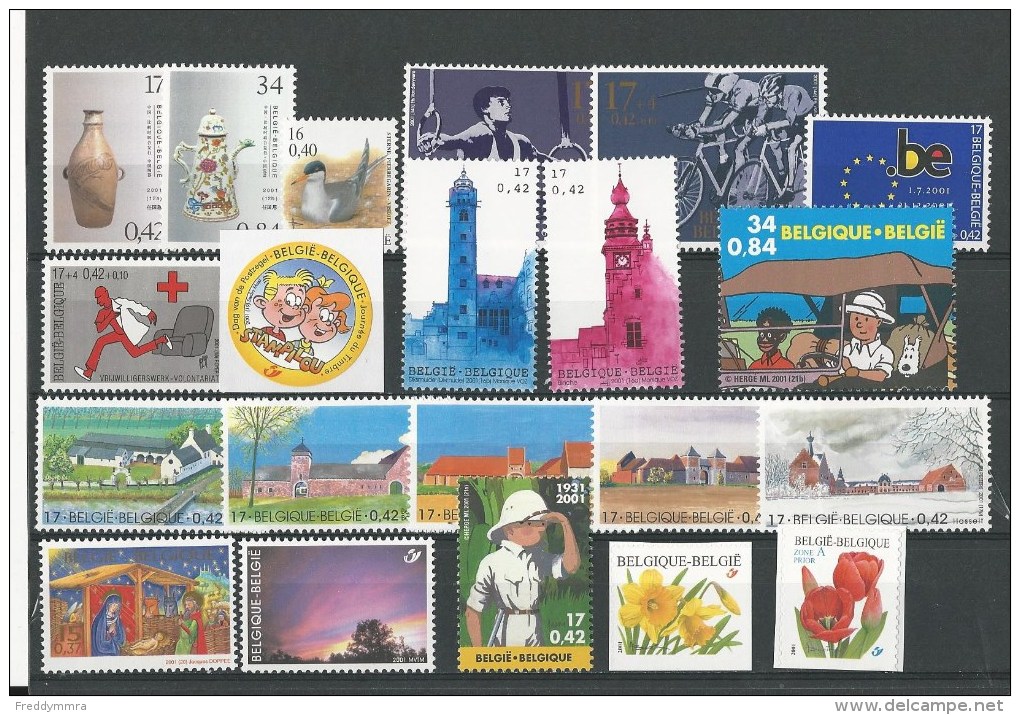 Belgique: Année 2001 ** Avec Les Timbres Des Feuillets Et Carnets - Années Complètes