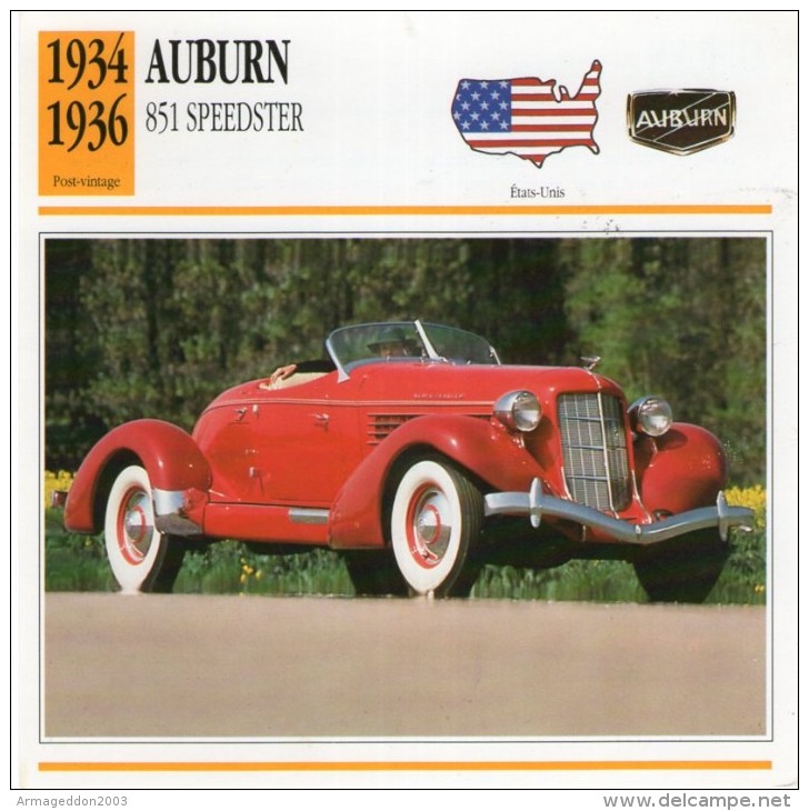 Fiche Technique Voiture 1934  / 1936 AUBURN 851 SPEEDSTER - Voitures