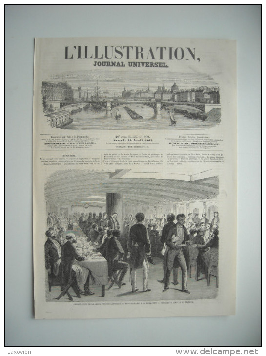 GRAVURE 1862. INAUGURATION DE LA LIGNE TRANSATLANTIQUE DE SAINT-NAZAIRE A LA VERA-CRUZ. BANQUET A BORD DE LA FLORIDE. - Estampes & Gravures