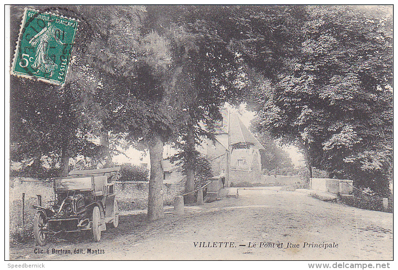 23011 VILLETTE -- (France 28 ) Pont Et Rue Principale -clic Bertran Mantes -vieille Voiture - Voitures De Tourisme