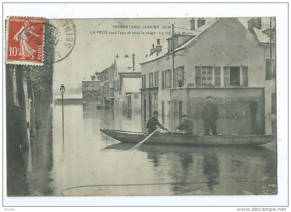 CPA - Les Inondations Janvier 1910 - Le Pecq Sous L'eau Et Sous La Neige - La Rue De La Mairie - Le Pecq