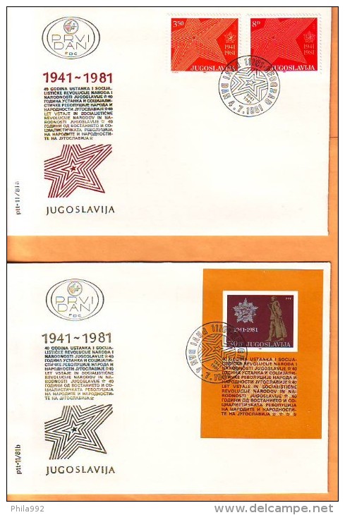 Yugoslavia 1981 Y FDC History Ann. Uprising Against Occupying Powers Mi No 1893-94 + Bl 19 Postmark Beograd  04.07.1981. - FDC