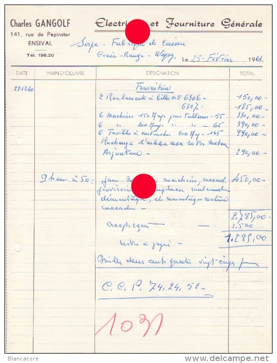 ENSIVAL VERVIERS  CHARLES GANGOLF  ELECTRICITE - Elektriciteit En Gas