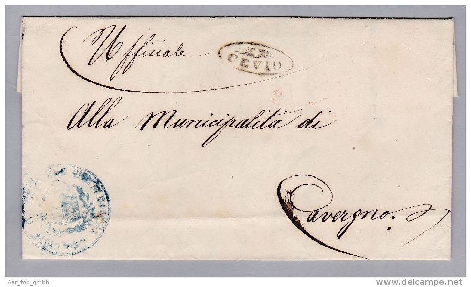Heimat TI CEVIO 1863-08-25 Strahlenstempel Amtlich Brief Mit Inhalt Nach Cavergno - ...-1845 Prefilatelia