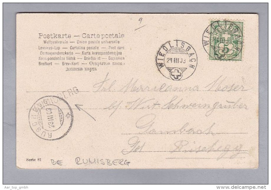 Heimat BE RUMISBERG 1903-03-23 Langstempel Auf AK Nach Rüschegg - Brieven En Documenten