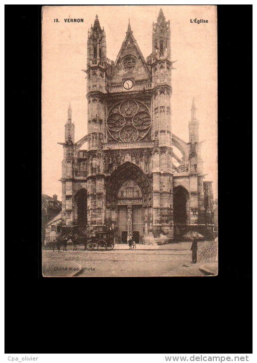 27 VERNON Eglise, Animée, Attelage, Ed Kipp 19, 191? - Vernon