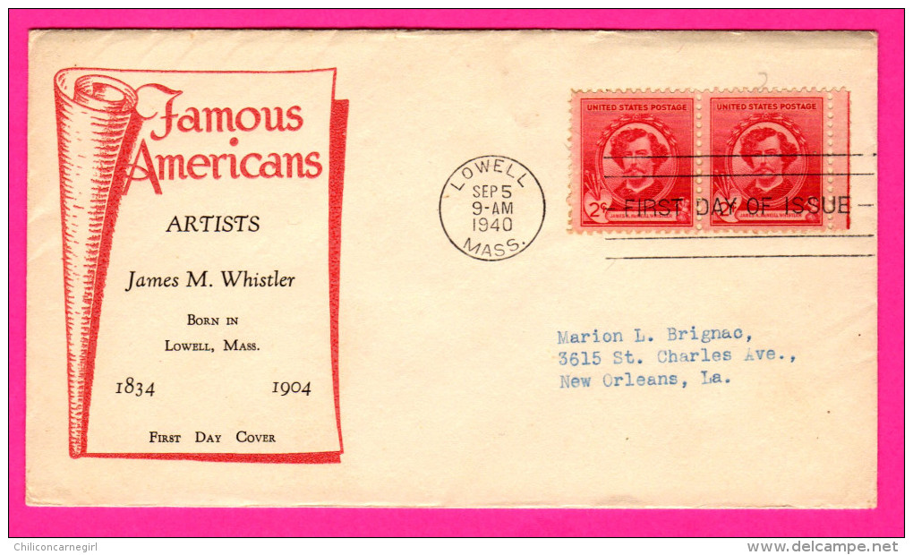 Lot De 4 Enveloppes First Day Cover - 1940 - Avec Timbres - A. ST GAUDENS - G. C. STUART - D. C. FRENCH - J. M. WHISTLER - 1851-1940