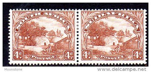 South Africa 1930-45 4d Brown Joined Pair, Wmk. Inverted, Hinged Mint - Unused Stamps