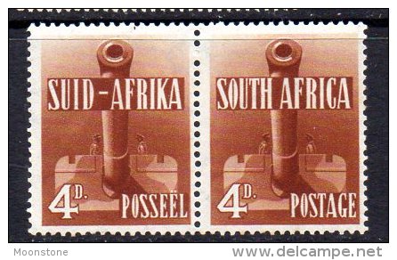 South Africa GVI 1941-6 War Effort 4d Orange-brown Joined Pair, Very Lightly Hinged Mint - Neufs