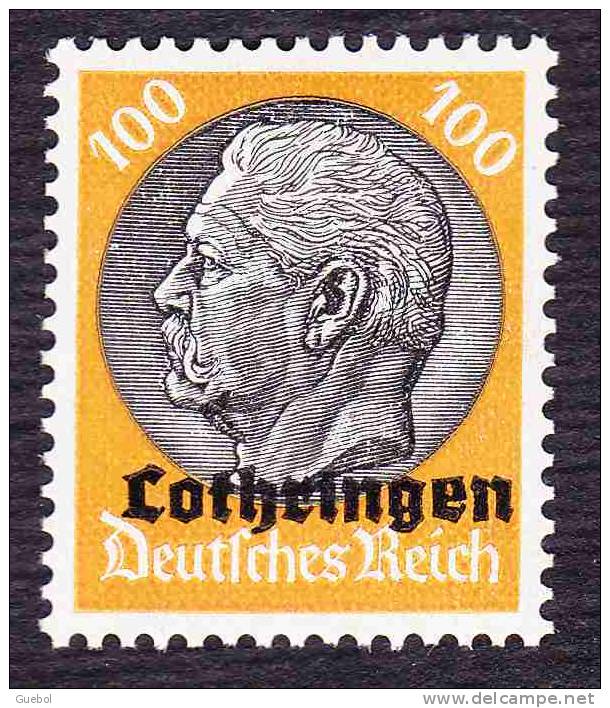 France Alsace Lorraine N° 39 **  Maréchal HINDENBURG Surchargé LOTHEINGEN, LE 100 P Jaune Orange Et Noir - Ongebruikt