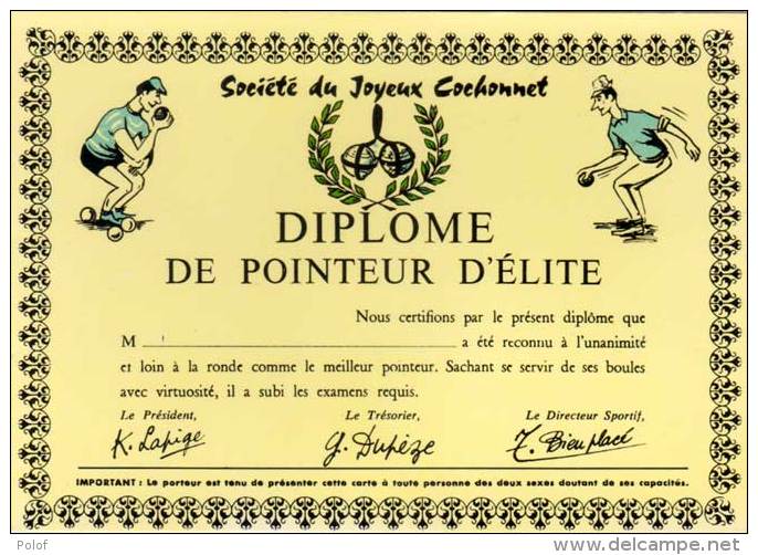 R. ALLOUIN - La Pétanque - Humour -Diplome De Pointeur D' Elite   (64487) - Autres & Non Classés