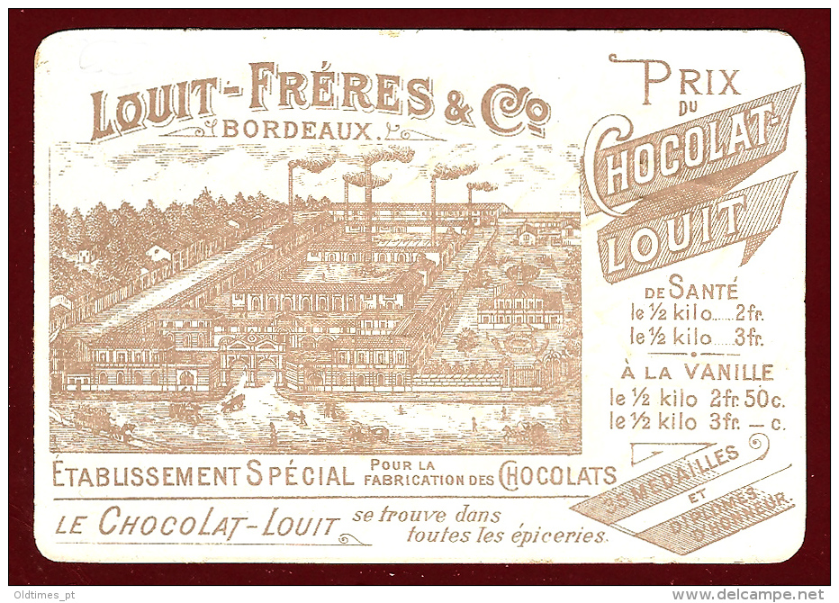FRANCE - BORDEAUX - CHOCOLAT - LOUIT-FRERES & CO. - XIX CENTURY - EMBOSSED ADVERTISING CARD - Louit